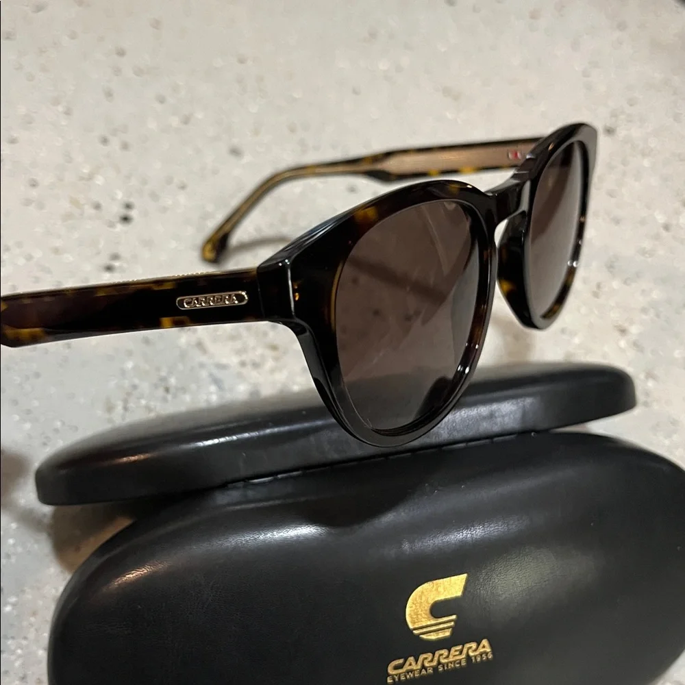 CARRERA ROUND SUNGLASSES UV LENS TORTOISE BROWN FRAMES NEW WITH CASE AND CLOTH
